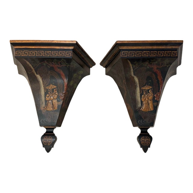 Chinoiserie Black Large Wall Brackets For Sale
