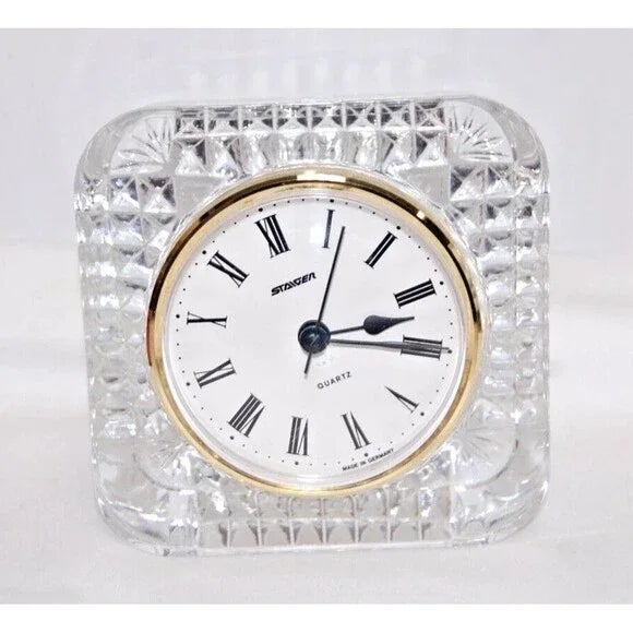 Vintage Cristal d'Arques France 24% Lead Crystal Desk Clock Photo Frame Set Vintage Old Stock New in Original Box (Note:...