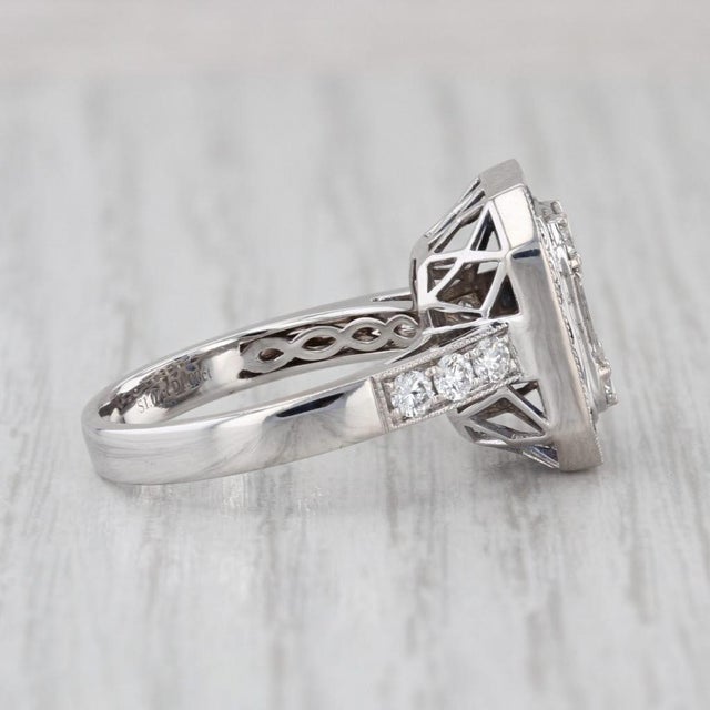 2.07ctw Diamond Blue Sapphire Halo Engagement Ring 18k White Gold Size 7 For Sale - Image 4 of 7