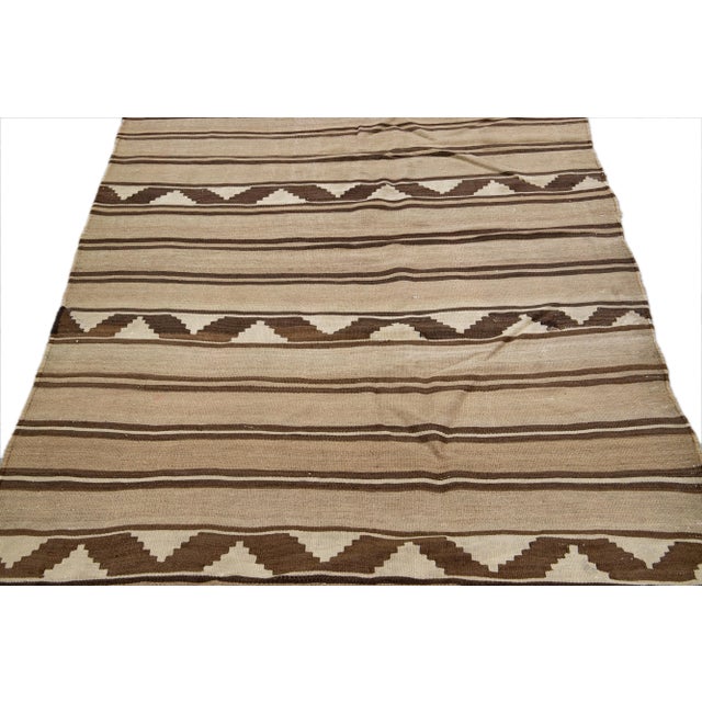 Islamic Vintage Kilim Red Handmade Flatweave Stripe Brown Wool Runner For Sale - Image 3 of 10