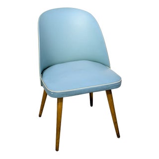 Vintage Blue Leather Armchair, 1950s For Sale