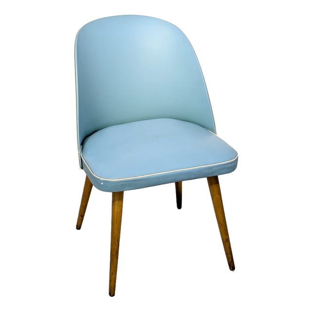 Vintage Blue Leather Armchair, 1950s For Sale