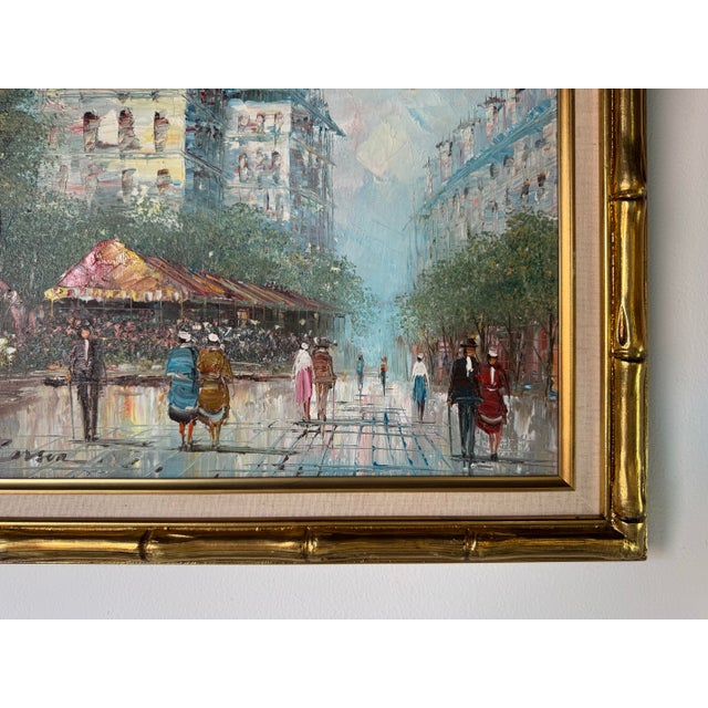 1980's Vintage T. Carson Street Scene Parisian Impressionist Oil Painting on Canvas, Framed For Sale - Image 9 of 12