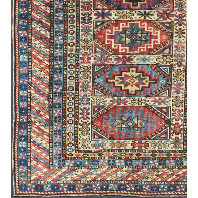 Tribal Antique Caucasian Rug With Six Central Medallions & Intricate Geometric Borders For Sale - Image 3 of 7