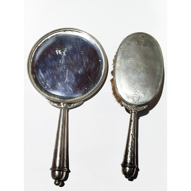 Silver Hand Mirror and Silver Brush, 1800s, Set of 2 For Sale - Image 12 of 12