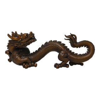 6" Oriental Brown Wood Carved Fengshui Decorative Dragon Figure For Sale
