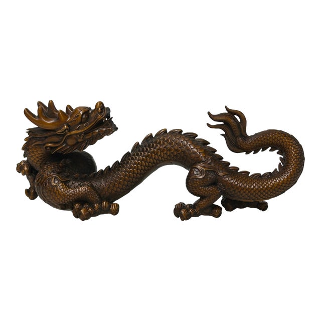 6" Oriental Brown Wood Carved Fengshui Decorative Dragon Figure For Sale