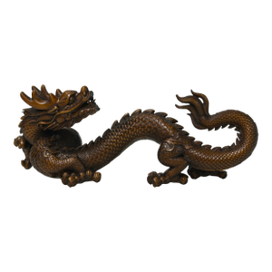 6" Oriental Brown Wood Carved Fengshui Decorative Dragon Figure