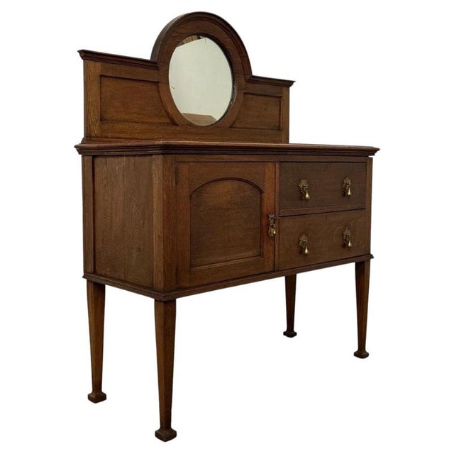 Antique Early 20th Century English Edwardian Oak Sideboard with Convex Mirror For Sale - Image 6 of 14