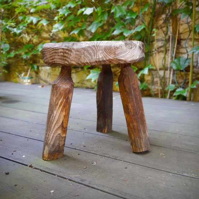 Brutalist Tripod Stool in Grayed Pine, 1950s For Sale - Image 4 of 18