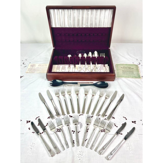 Wood 1937 Art Deco Nobility Plate "Caprice" Silverware Service for 8 With Hostess Serving Suite - 58 PCS For Sale - Image 7 of 9