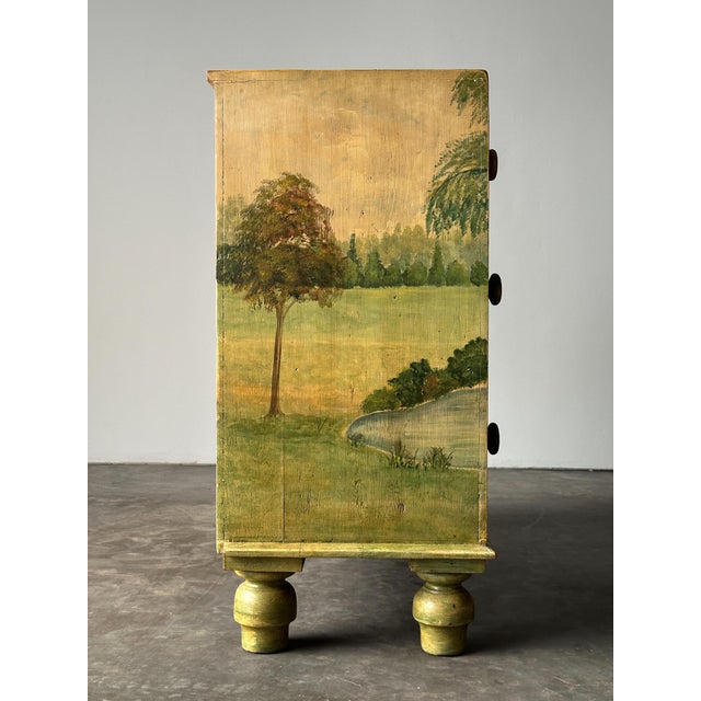 Hand-Painted Cottage Landscape Chest of Drawers, 19th Century For Sale - Image 14 of 18