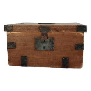 Small Antique Wooden Chest with Metal Fittings, 1930s For Sale