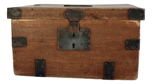 Small Antique Wooden Chest with Metal Fittings, 1930s
