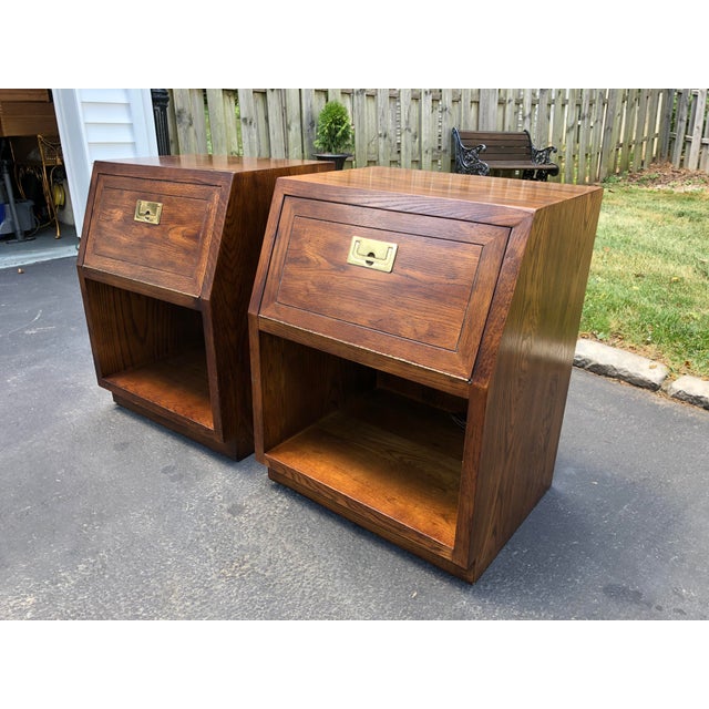 Henredon Scene One Campaign Style Nighstands / Bedside Tables 1980s a