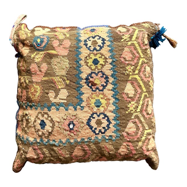 Vintage Boho Kilim Throw Pillow For Sale