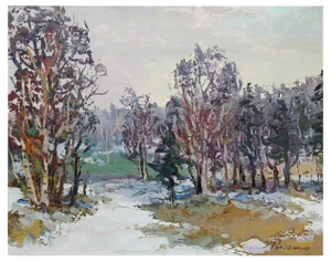 Purens Indulis, The First Snow, 1989, Oil on Cardboard