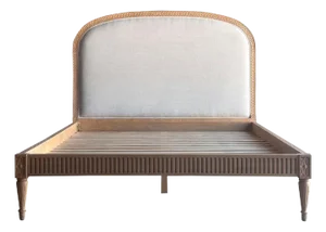 Louis Solid Oak French Carved King Size Bed Upholstered in Natural Linen