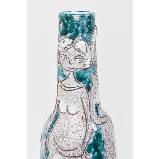Guido Gambone 1960's Italian Glazed Ceramic Raymor, Gambone Style Vessel, Object or Sculpture Turquoise and White For Sale - Image 4 of 11
