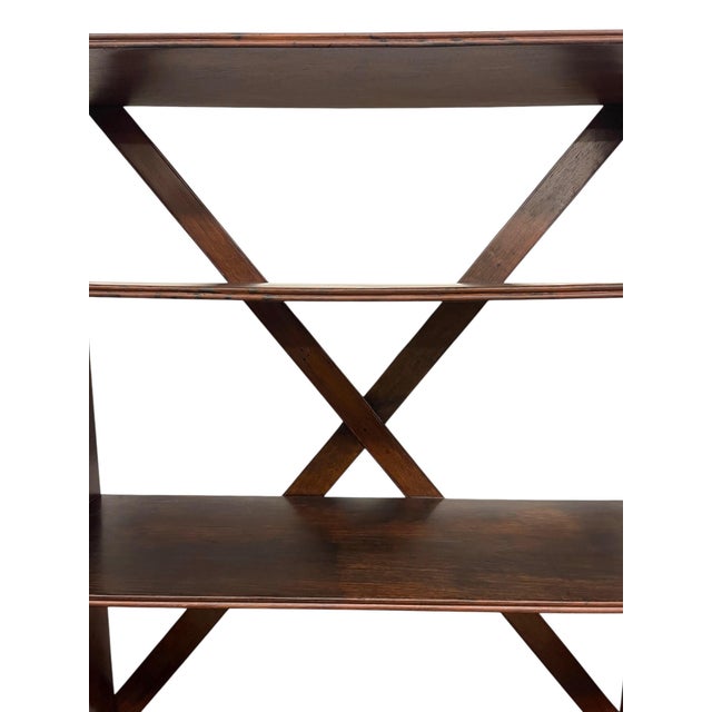 Wood 1970s Decrorative Wooden Bookcase With X-Back Support and Turned Legs For Sale - Image 7 of 12