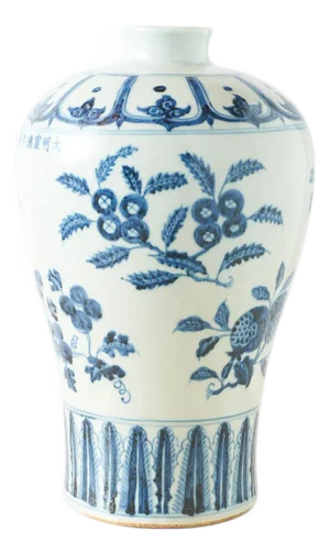 Blue and White Meiping Vase with Fruit and Floral Motif