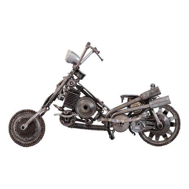 Industrial Metal Motorcycle Sculpture by Azele Studio For Sale