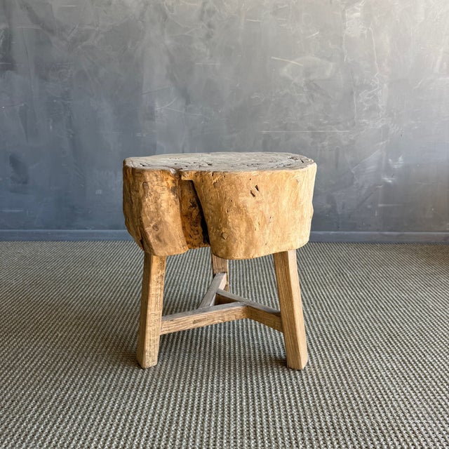 Vintage Elm Wood Chop Block Table #O94 For Sale - Image 4 of 8