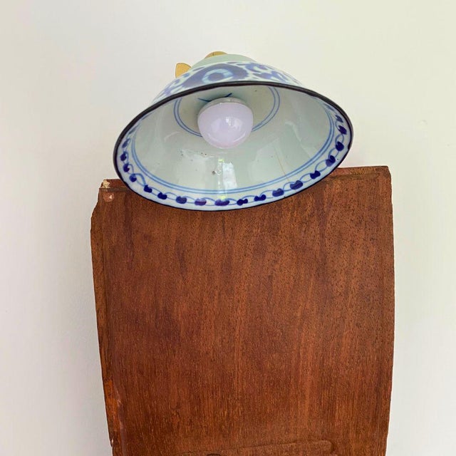 Brown 1920s Chinese Republic-Era Porcelain Hanging Wall Lamp — Hemp Rope Suspension For Sale - Image 8 of 10