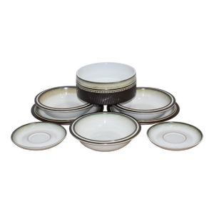1980s Denby Rondo Stoneware Studio Pottery Bowls Plates Discontinued Dinnerware Set- 8 Pieces