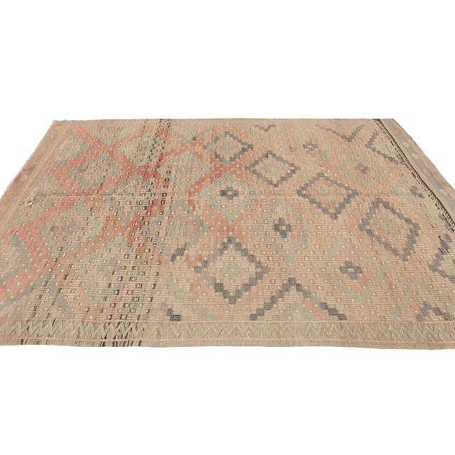 Mid 20th Century Faded Vintage Embroidered Kilim Rug For Sale - Image 4 of 7