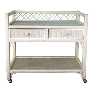 Vintage Henry Link Wicker Rolling Bar Cart For Sale