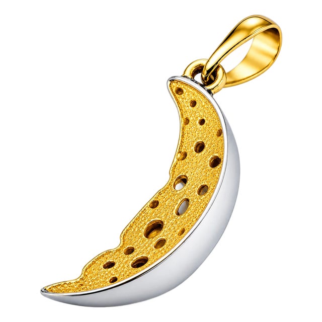 Sterling Silver 22K Gilded Cheese Moon Mihail Chemiakin Slide Pendant For Sale