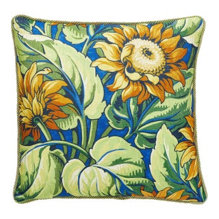 The House of Scalamandré Sunflower Print Square Pillow, Cobalt For Sale