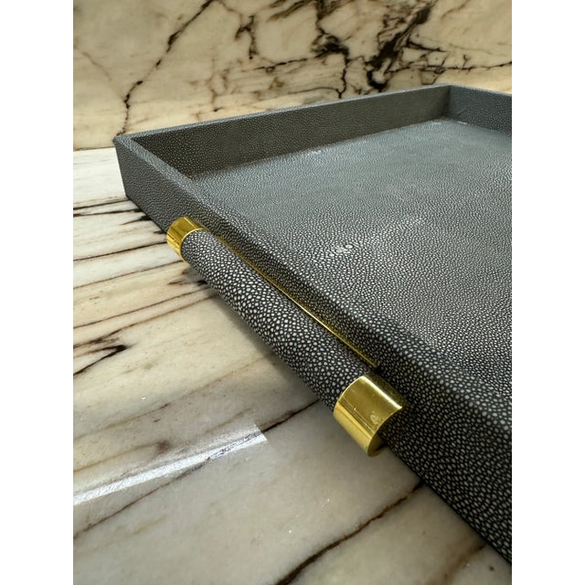Contemporary Shagreen Style Gray Tray For Sale - Image 3 of 5