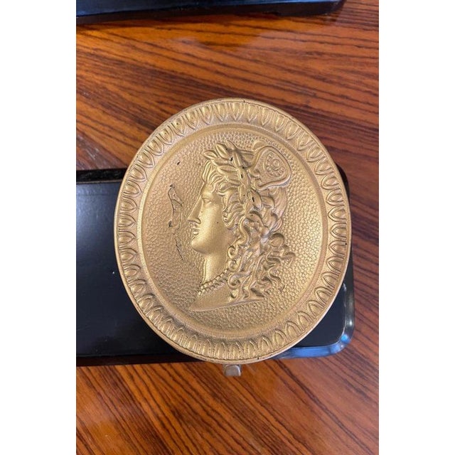 Ebonized Wood Coat Rack with Brass Medallions, 1950s For Sale - Image 6 of 13