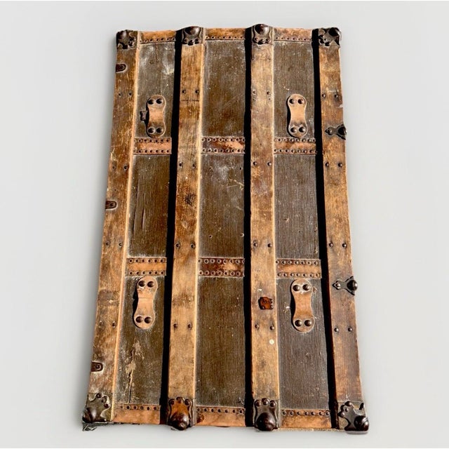 Early 1900s European Antique Travel Trunk With Wood Slats & Metal Hardware For Sale - Image 9 of 12