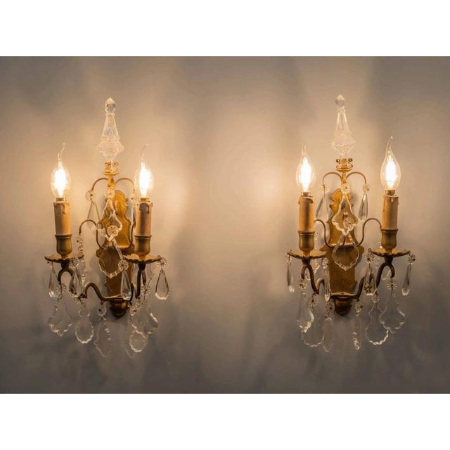 Goldenrod Bronze Wall Lamps with Crystal Trimmings, Set of 2 For Sale - Image 8 of 8