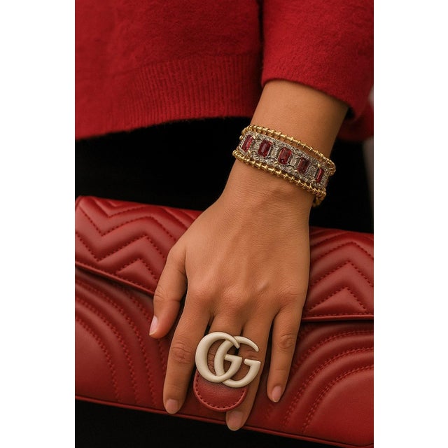 Bochic “Vintage Retro” Natural Rubies from Africa & Diamonds Set In 18K Gold & Silver For Sale - Image 9 of 12