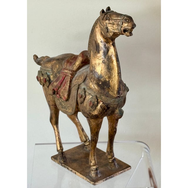Late 19th Century Chinese Carved, Gilt and Polychrome Wooden Horse For Sale - Image 14 of 15
