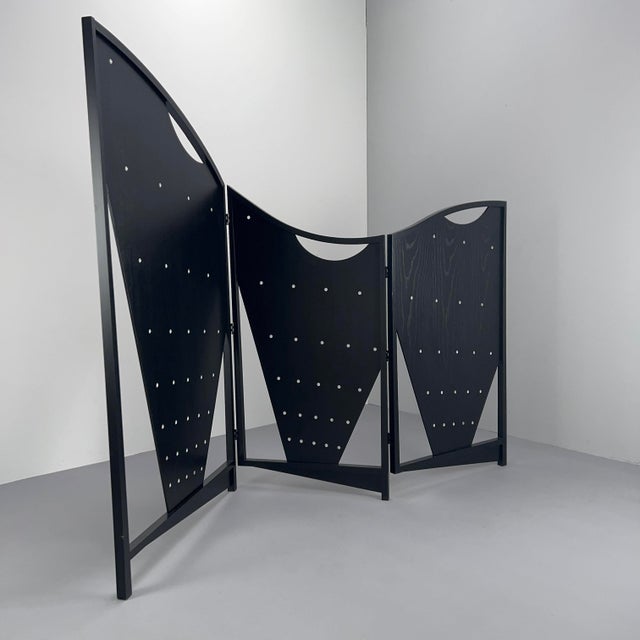 Postmodern Black Atlantic Folding Screen or Room Divider by Eric Raffy, France, 1987 For Sale - Image 4 of 8