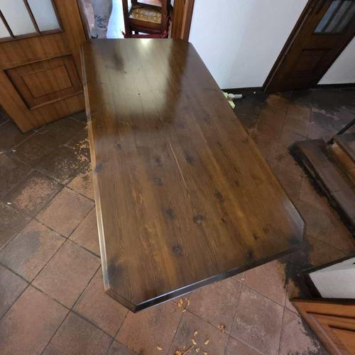Rustic Walnut-Stained Fratino Table with Sawhorse Legs For Sale - Image 4 of 12