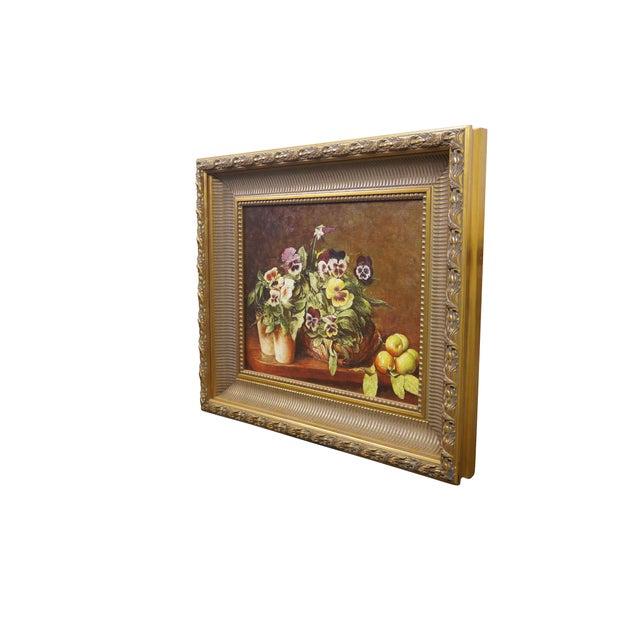 Reproduction oil-on-canvas floral captures Henri Fantin-Latour’s famous 1874 realist masterpiece, Still Life with Pansies....