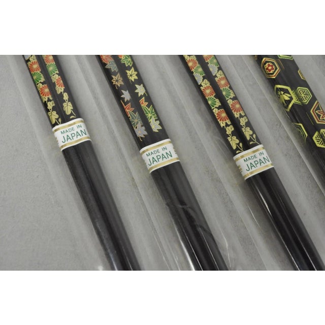 Vintage Japanese Oriental Chopsticks W/ 2 Custom Silk Gold Sleeves - 6 Pc Set For Sale - Image 9 of 10