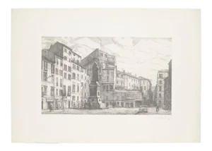 Rome, Campo dei Fiori - Original Etching on Paper by Giuseppe Malandrino - 1970s 1970s