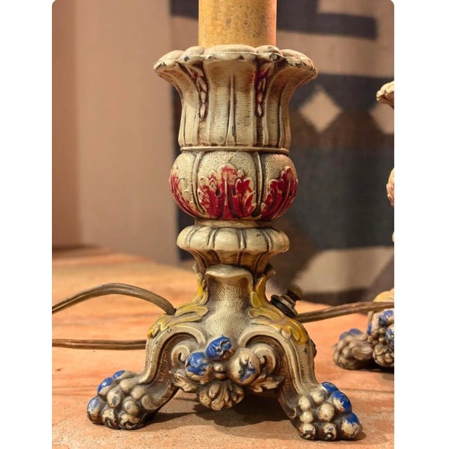 Roberts & Belk Antique Painted Cast Iron Table Lamps by Roberts Set of 2 For Sale - Image 4 of 13