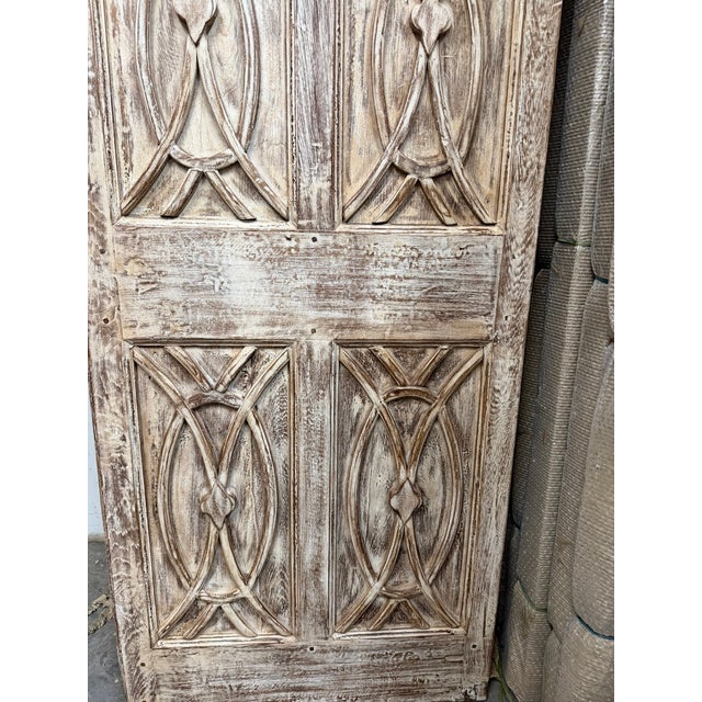 Antique Hand-Carved Double Entry Doors in Distressed Wood Architectural Statement Panels 80x30 For Sale In Orlando - Image 6 of 7