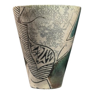 Vintage Postmodernist Raku Crackle Glaze Ceramic Vessel, Signed (1984) For Sale