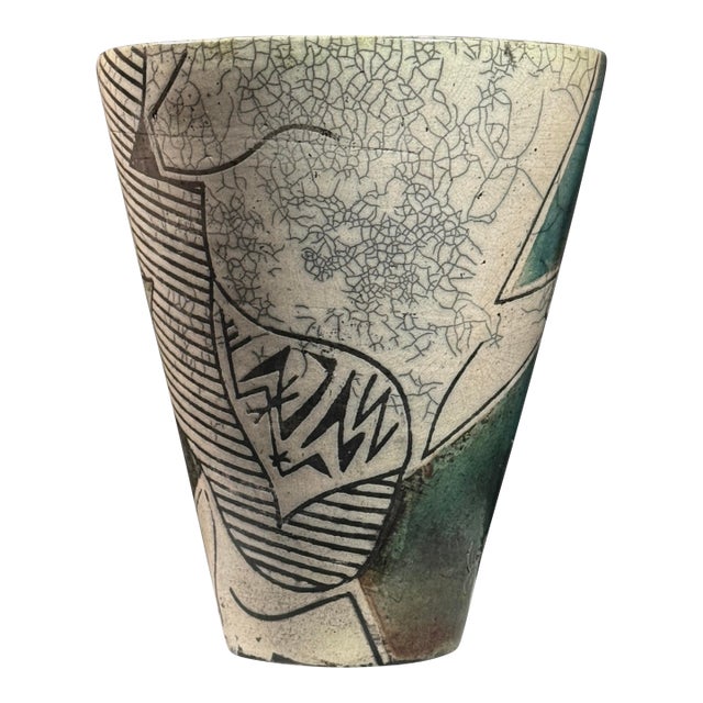 Vintage Postmodernist Raku Crackle Glaze Ceramic Vessel, Signed (1984) For Sale