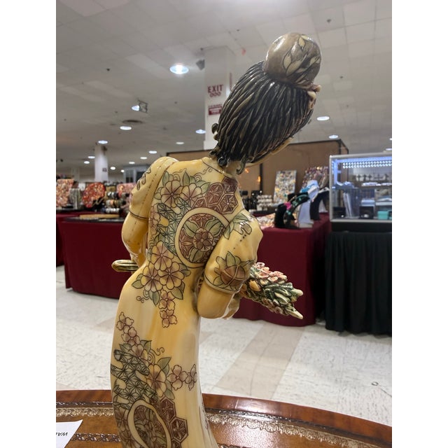 Bone Geise Ivory Kimono Finely Worked With Floral Motifs Early 20th Century For Sale - Image 7 of 8