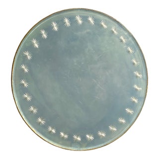 Vintage 1940s Beveled Round Mirror With Hand Etched Stars, 16 Inch For Sale